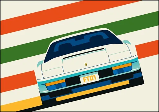 Angeled White Sports Car Front with Stripes