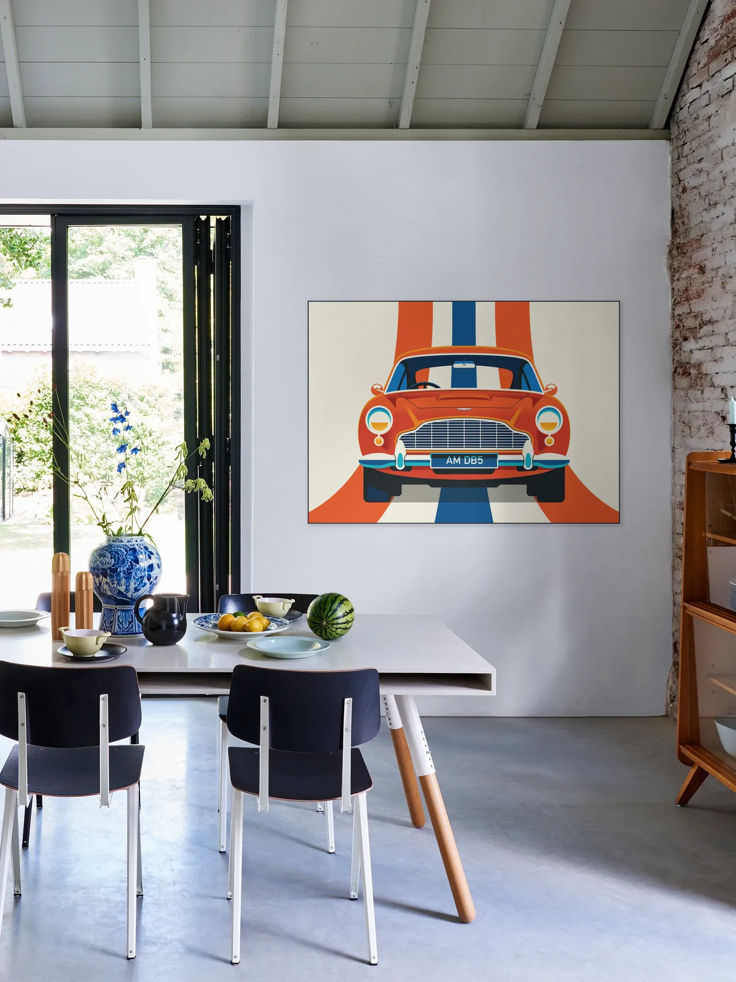 Red Vintage Sports Car with Stripes