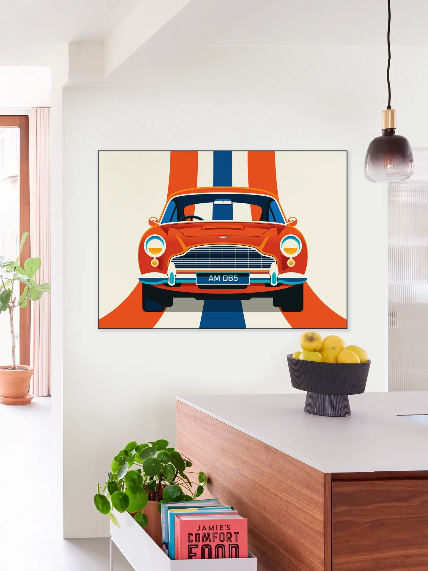 Red Vintage Sports Car with Stripes