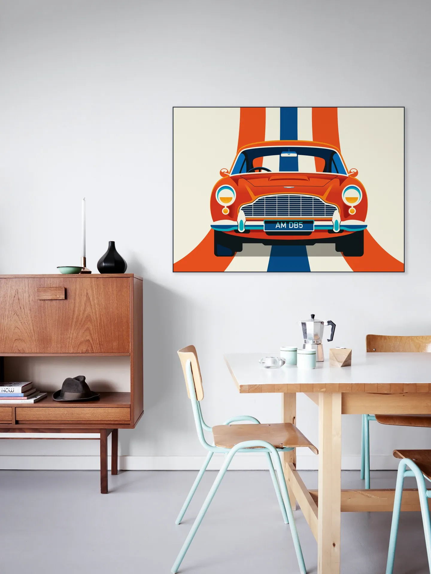 Red Vintage Sports Car with Stripes