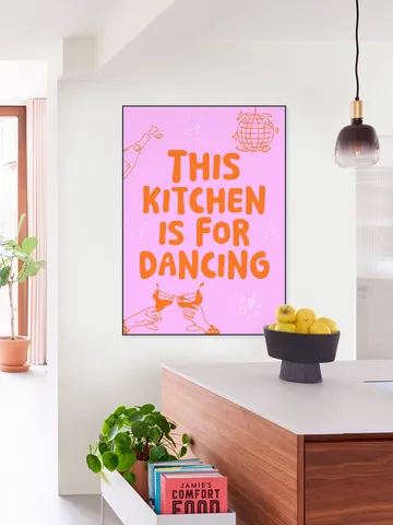 This kitchen is for dancing - pink/orange