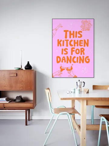 This kitchen is for dancing - pink/orange