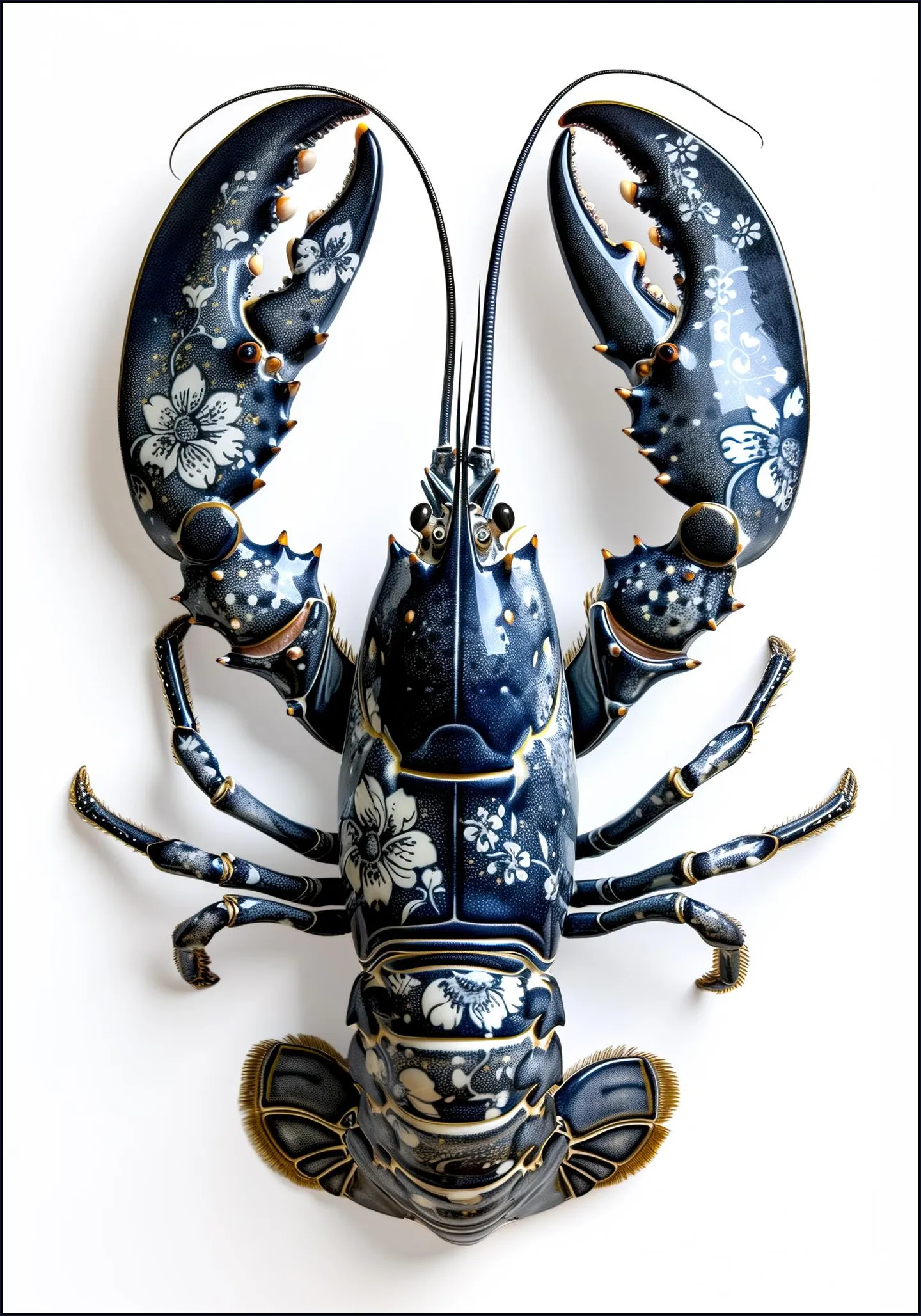 Lobster in Delft Blue Floral Porcelain Style