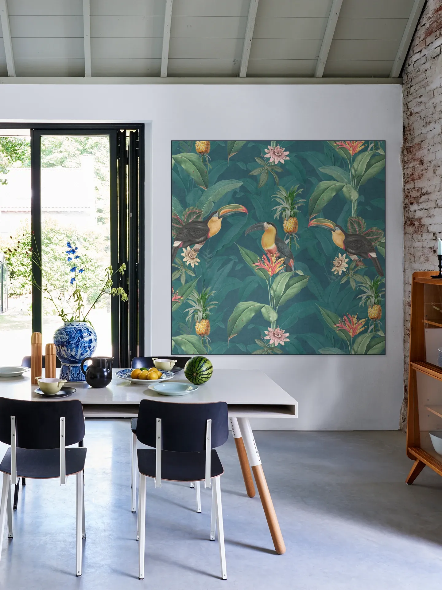 Tropical vintage toucan and pineapples