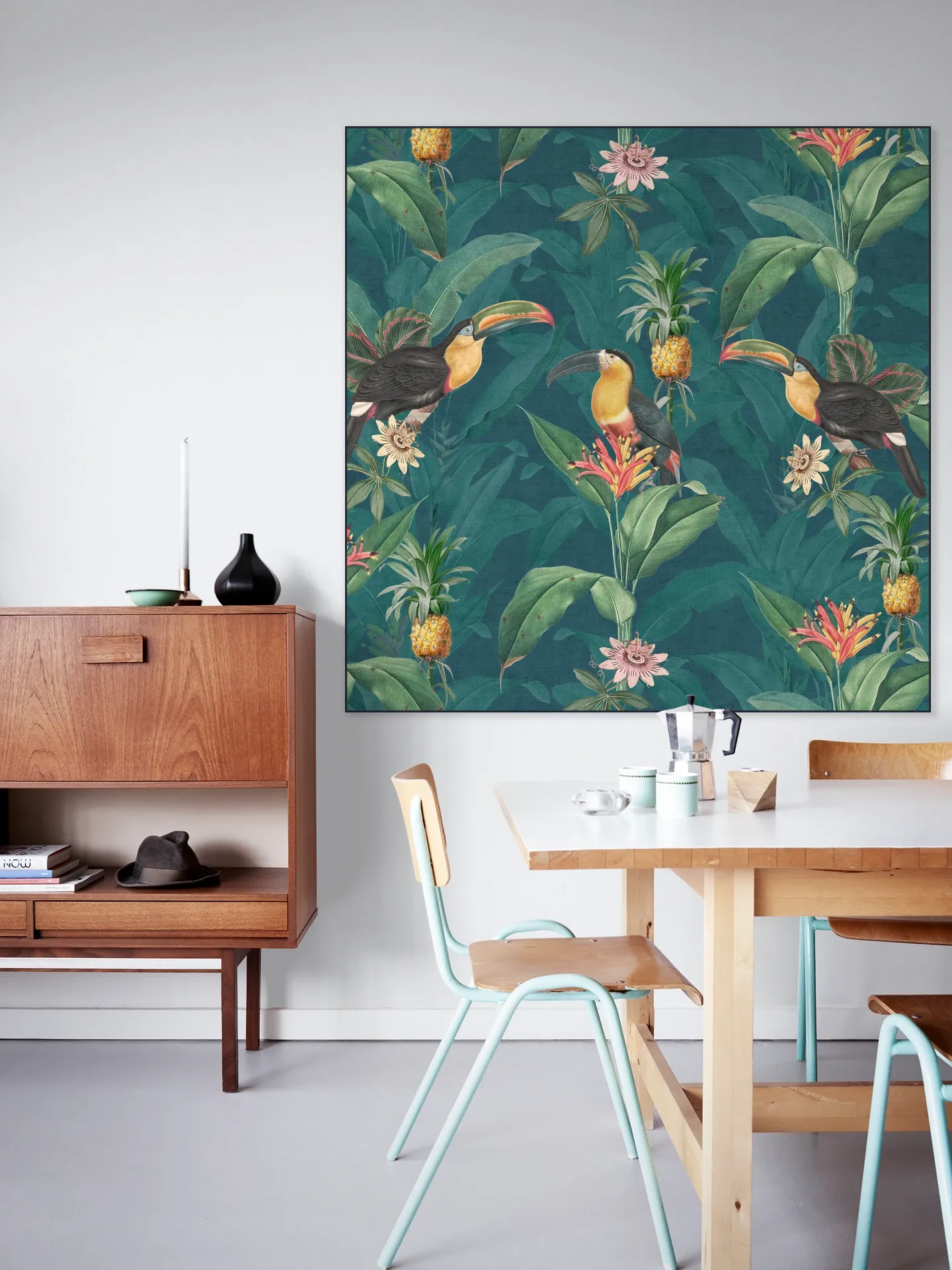 Tropical vintage toucan and pineapples