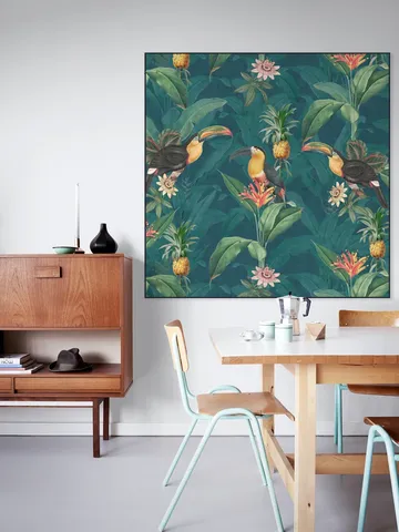 Tropical vintage toucan and pineapples