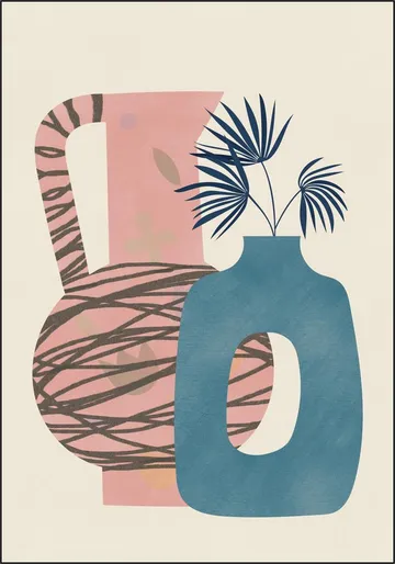 Still life with blue and pink vase