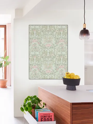 Morris Floral Damask & leaves - soft teal