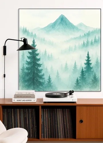 Pine Forest and Mountains in the Morning Mist