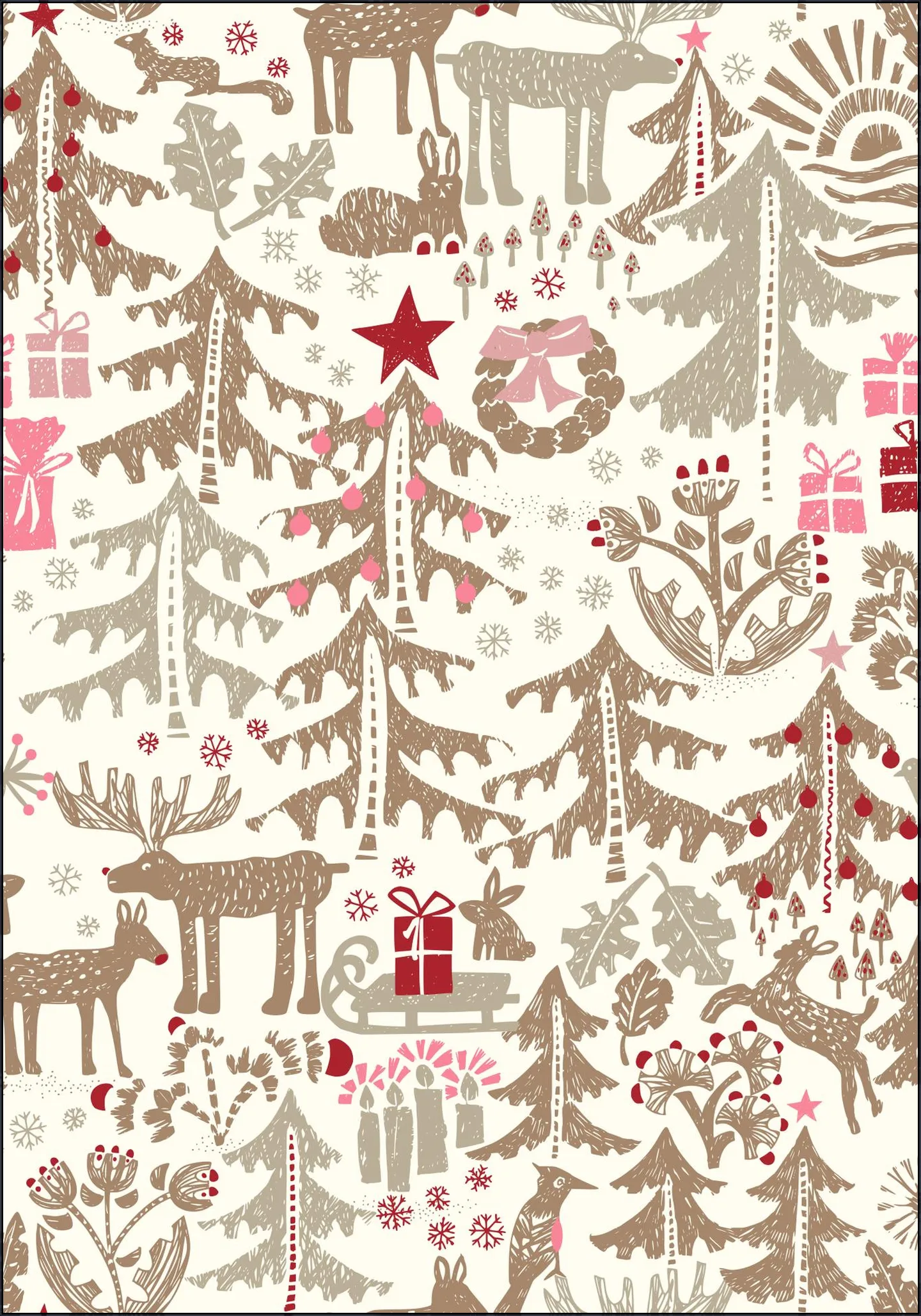 X-Mas Winter Forest Pattern - Beige