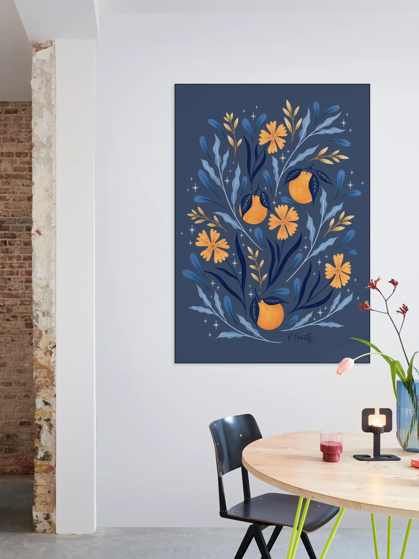 Wild Flowers and Oranges Blue and Gold