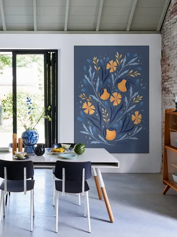 Wild Flowers and Oranges Blue and Gold