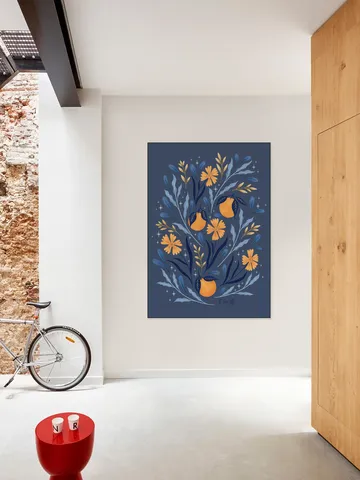 Wild Flowers and Oranges Blue and Gold