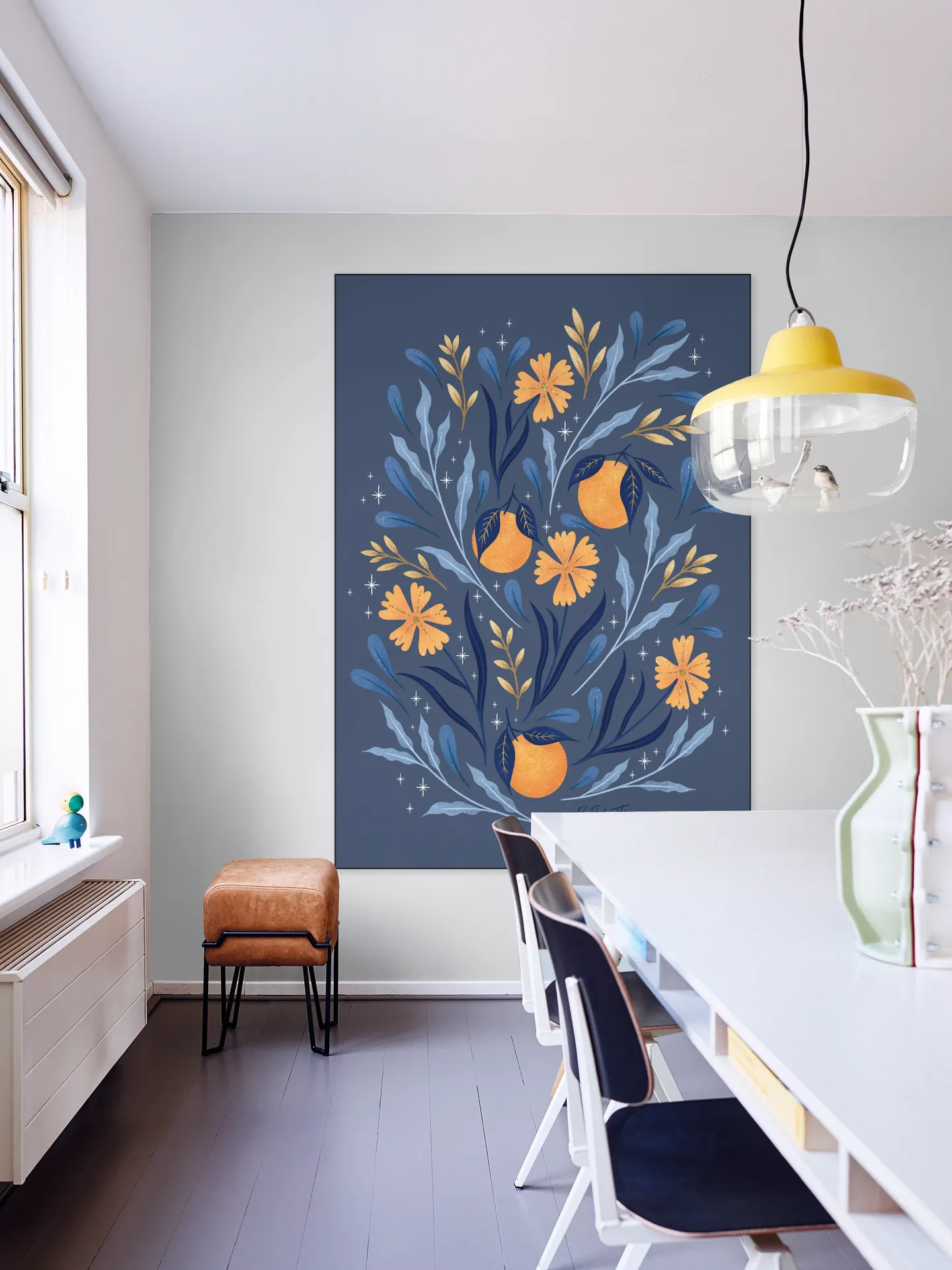Wild Flowers and Oranges Blue and Gold