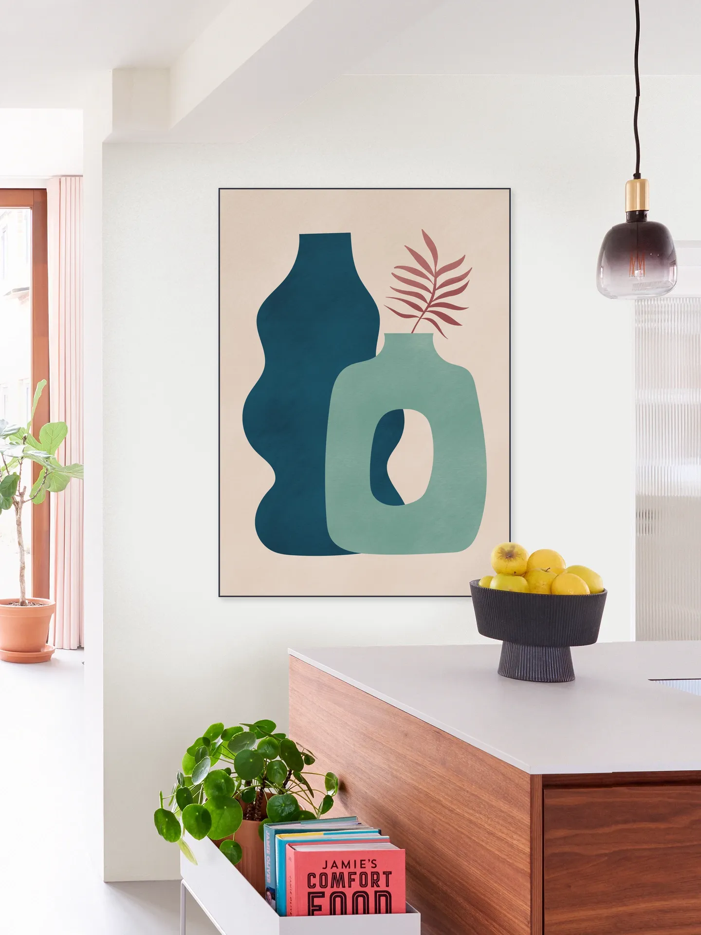 Minimalist Design with Blue and Green Vases