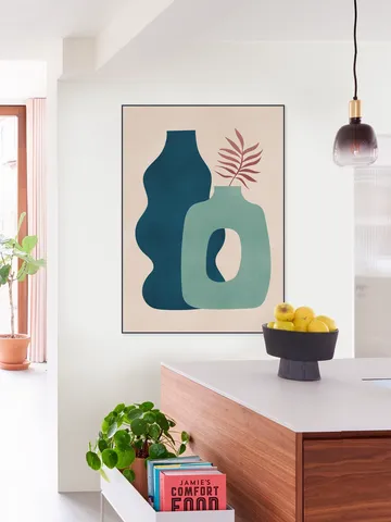 Minimalist Design with Blue and Green Vases