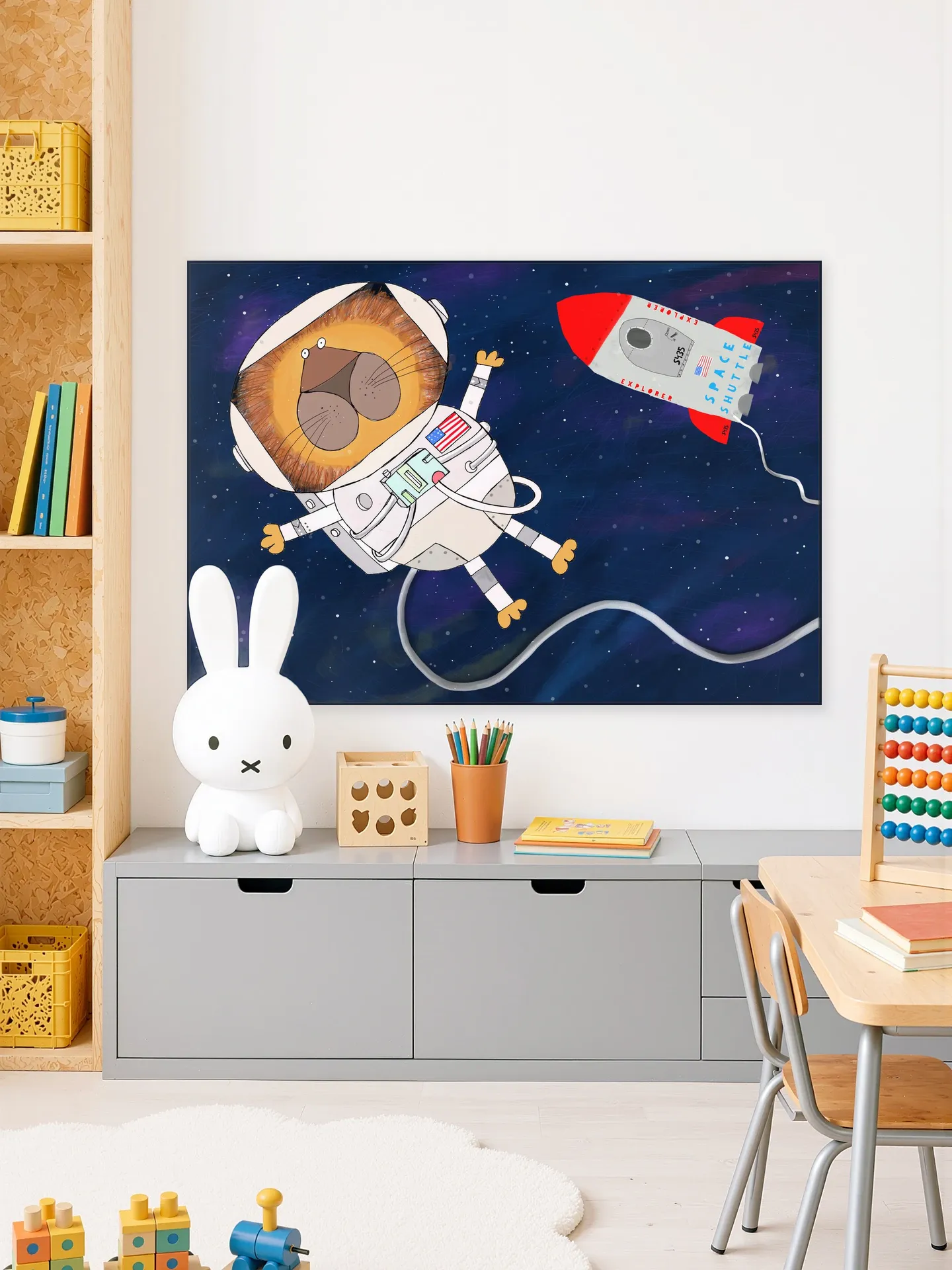 Funny Lion Astronaut is Swirling in Space
