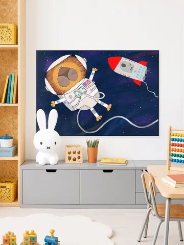 Funny Lion Astronaut is Swirling in Space