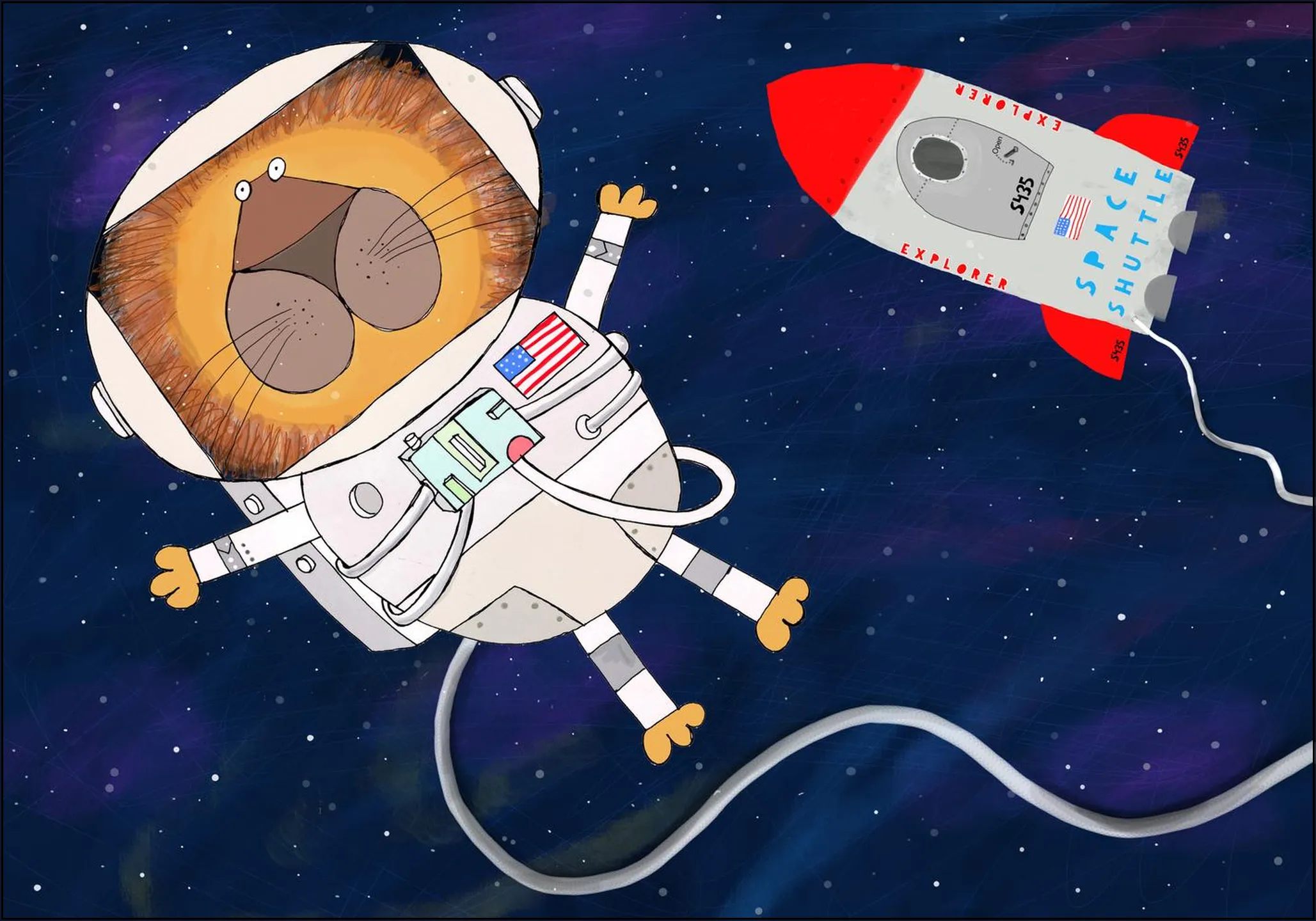 Funny Lion Astronaut is Swirling in Space