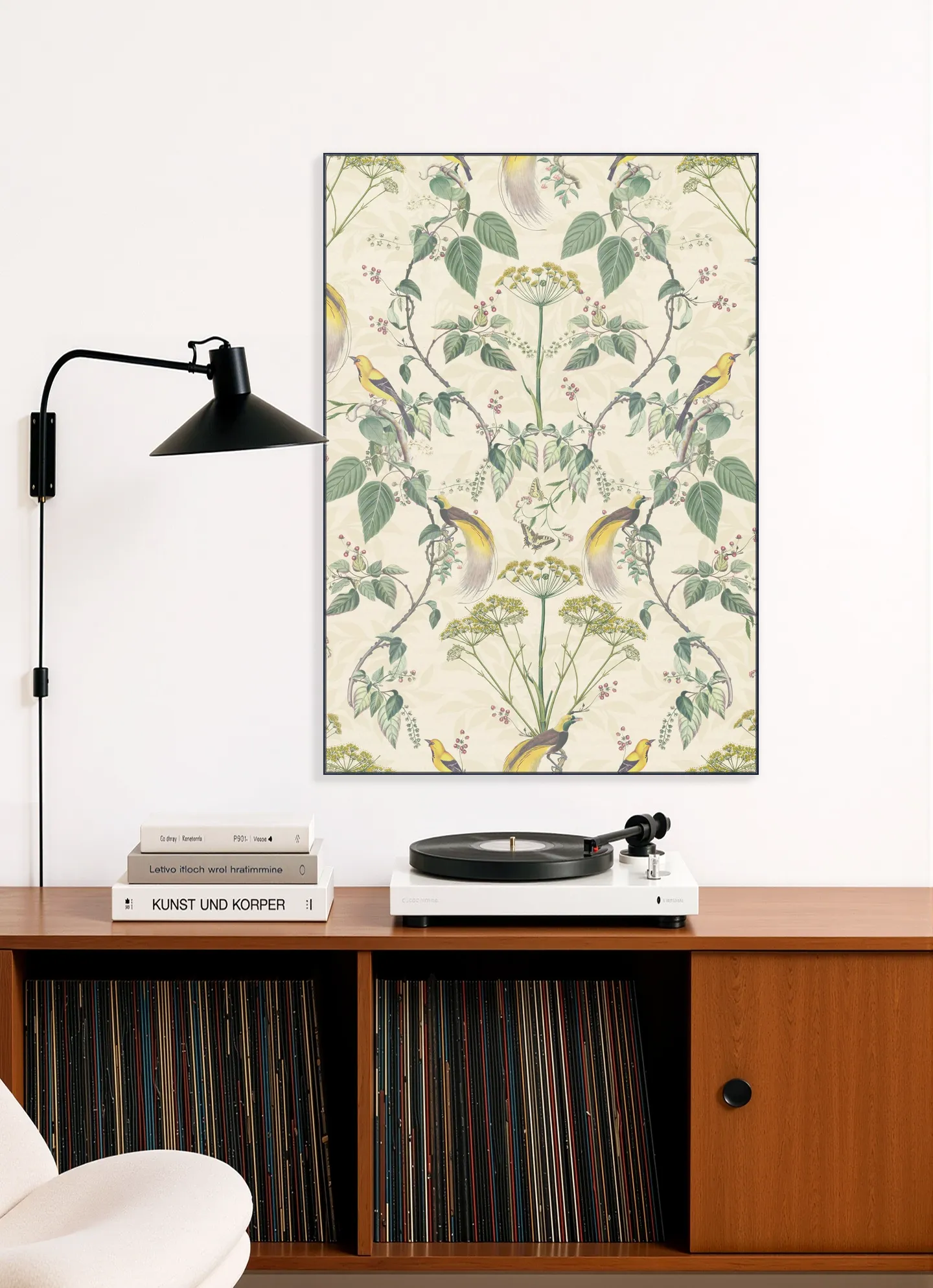 Vintage Floral damask & garden Birds - cream