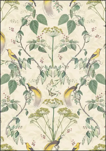 Vintage Floral damask & garden Birds - cream
