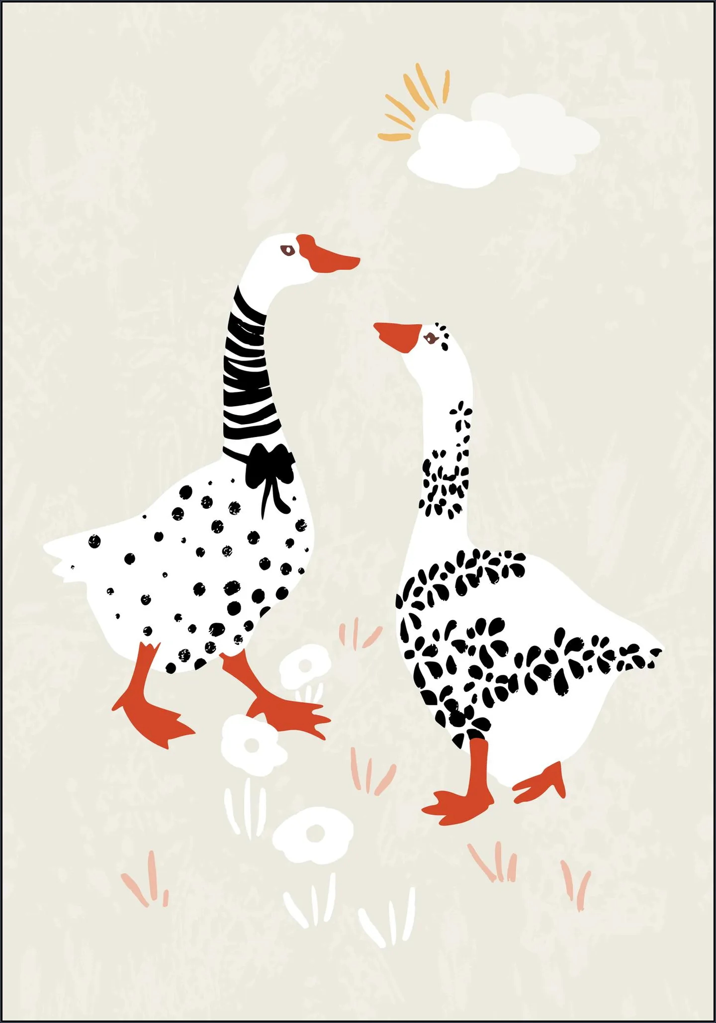 Two Goose Friends In The Meadow