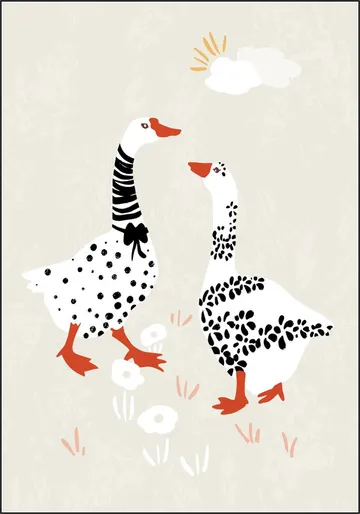 Two Goose Friends In The Meadow