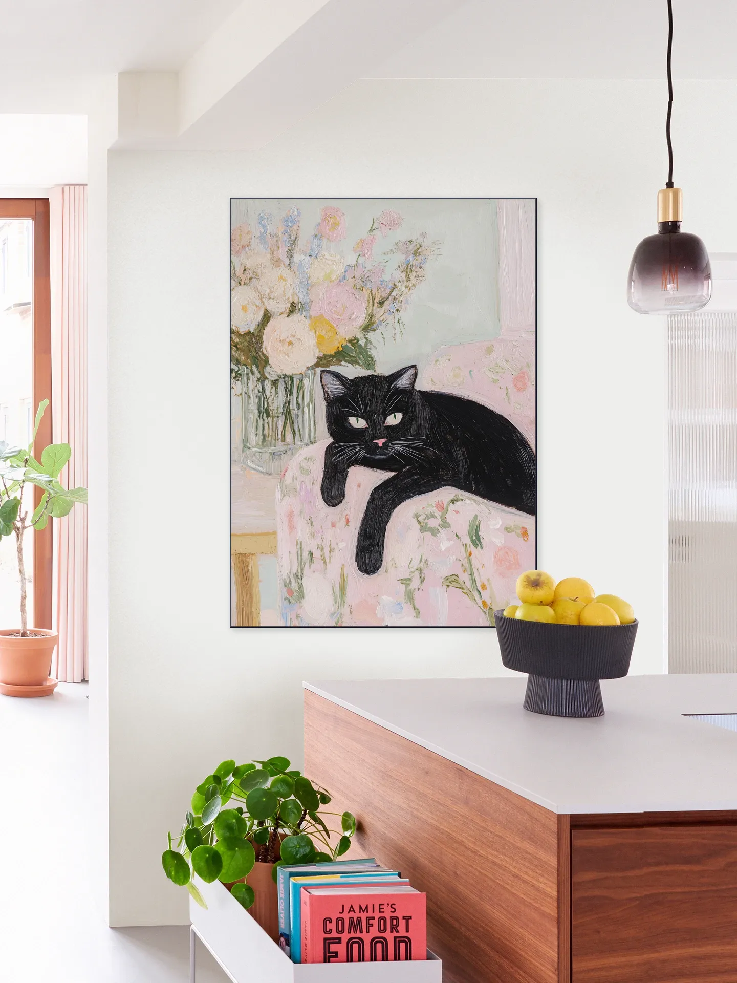 Black Cat Floral Charm