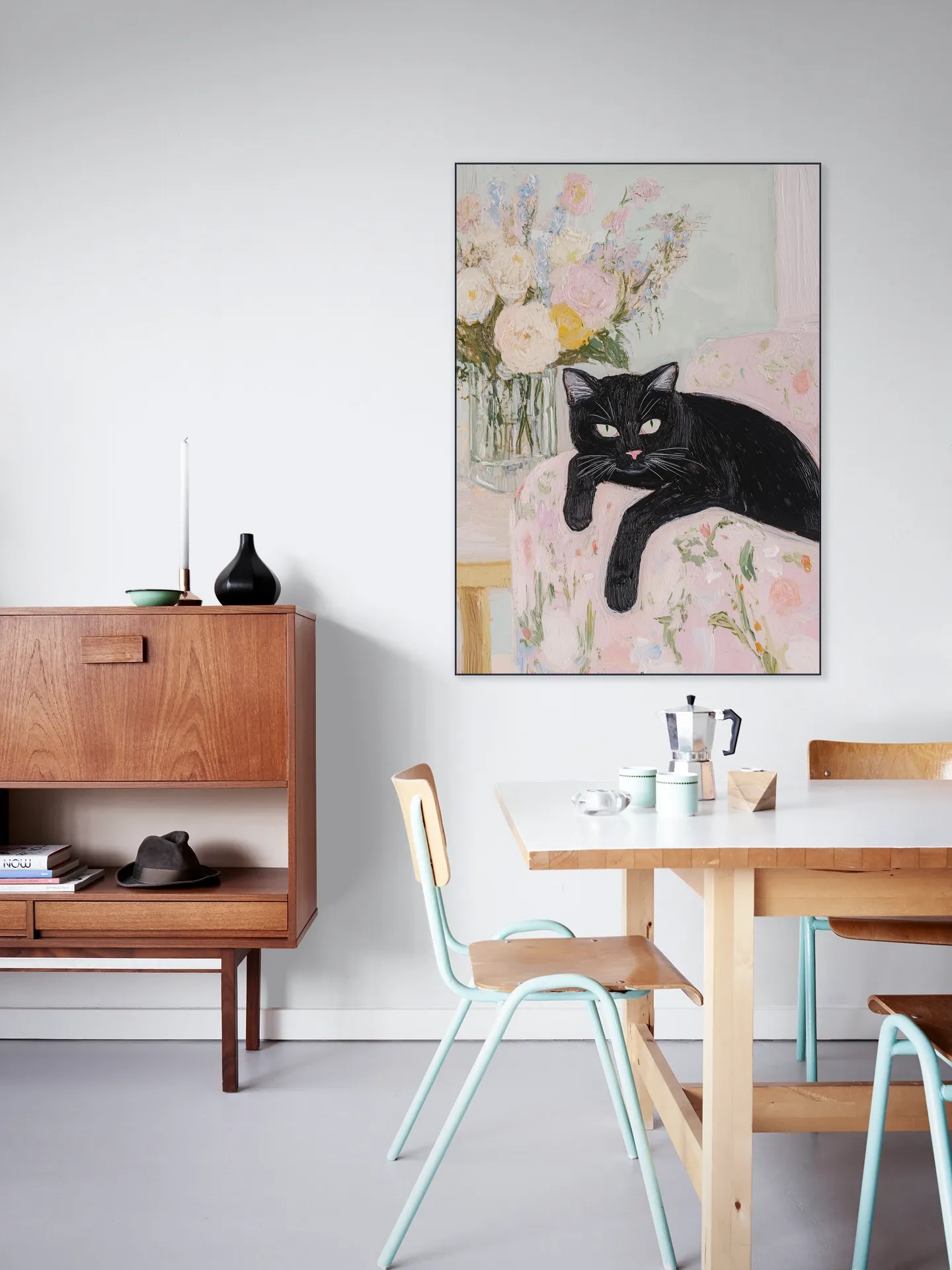 Black Cat Floral Charm