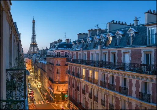 Balcony with Eiffel Tower view, Paris, France