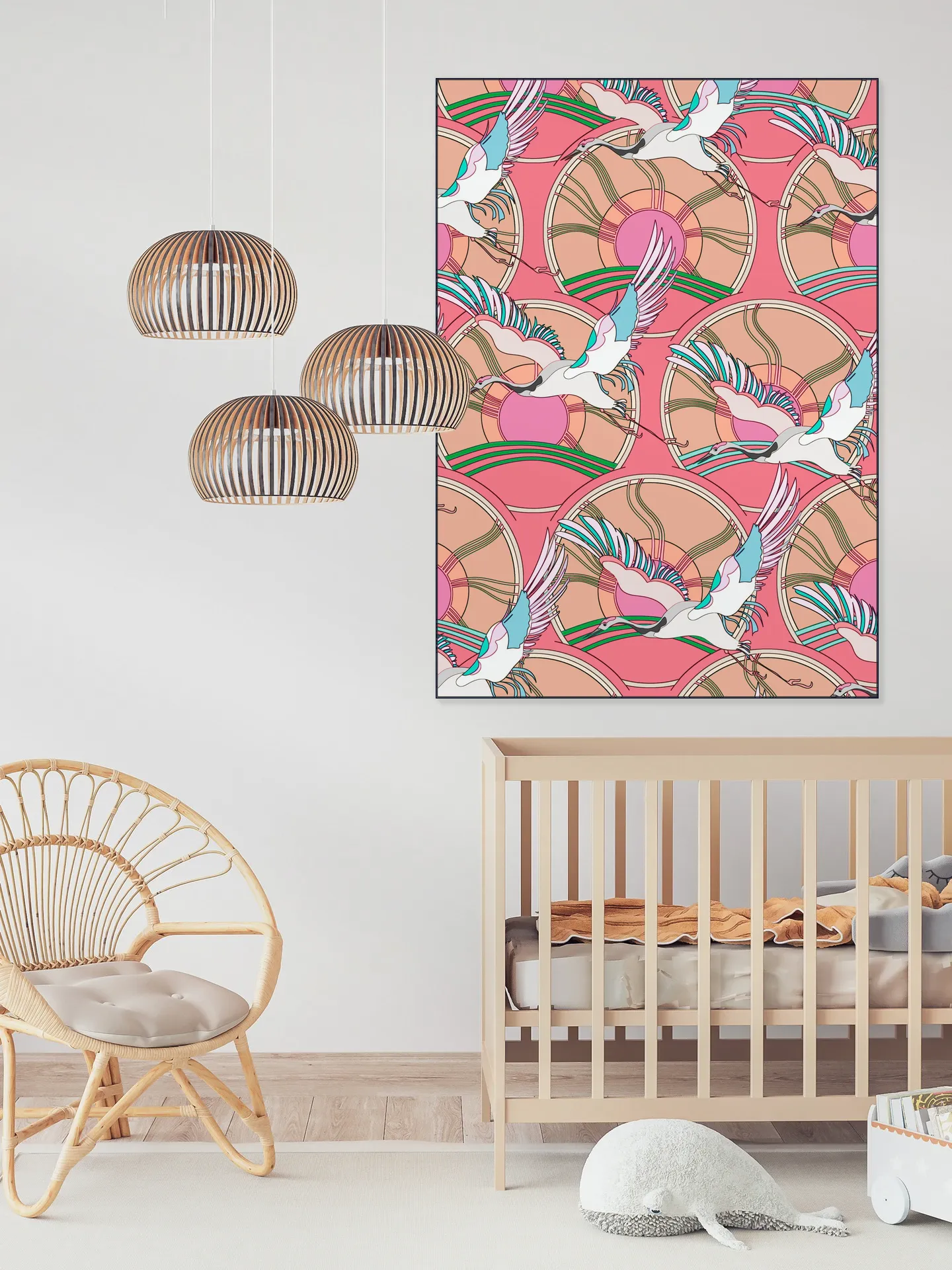 Crane Bird Pattern Pink