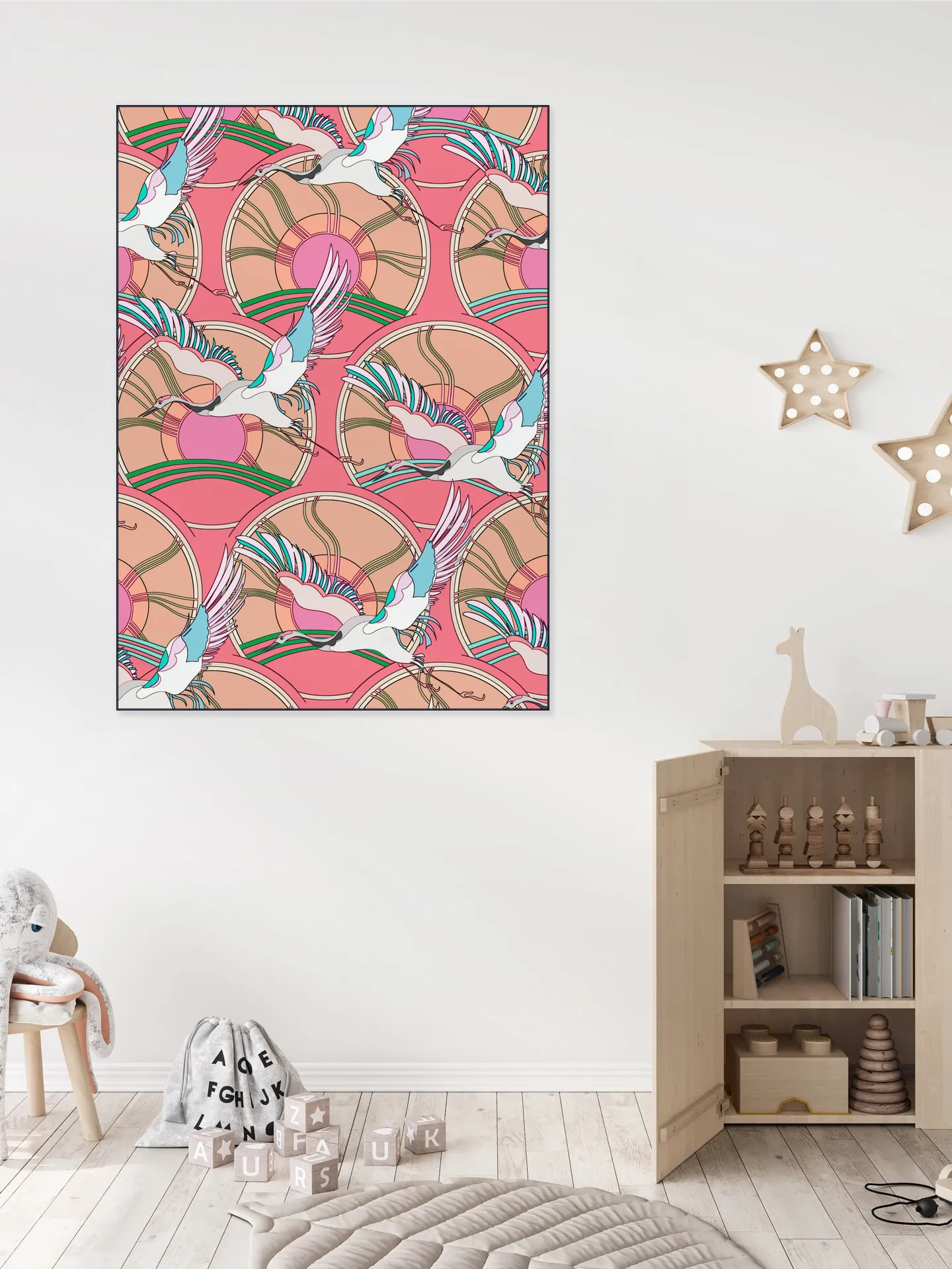 Crane Bird Pattern Pink
