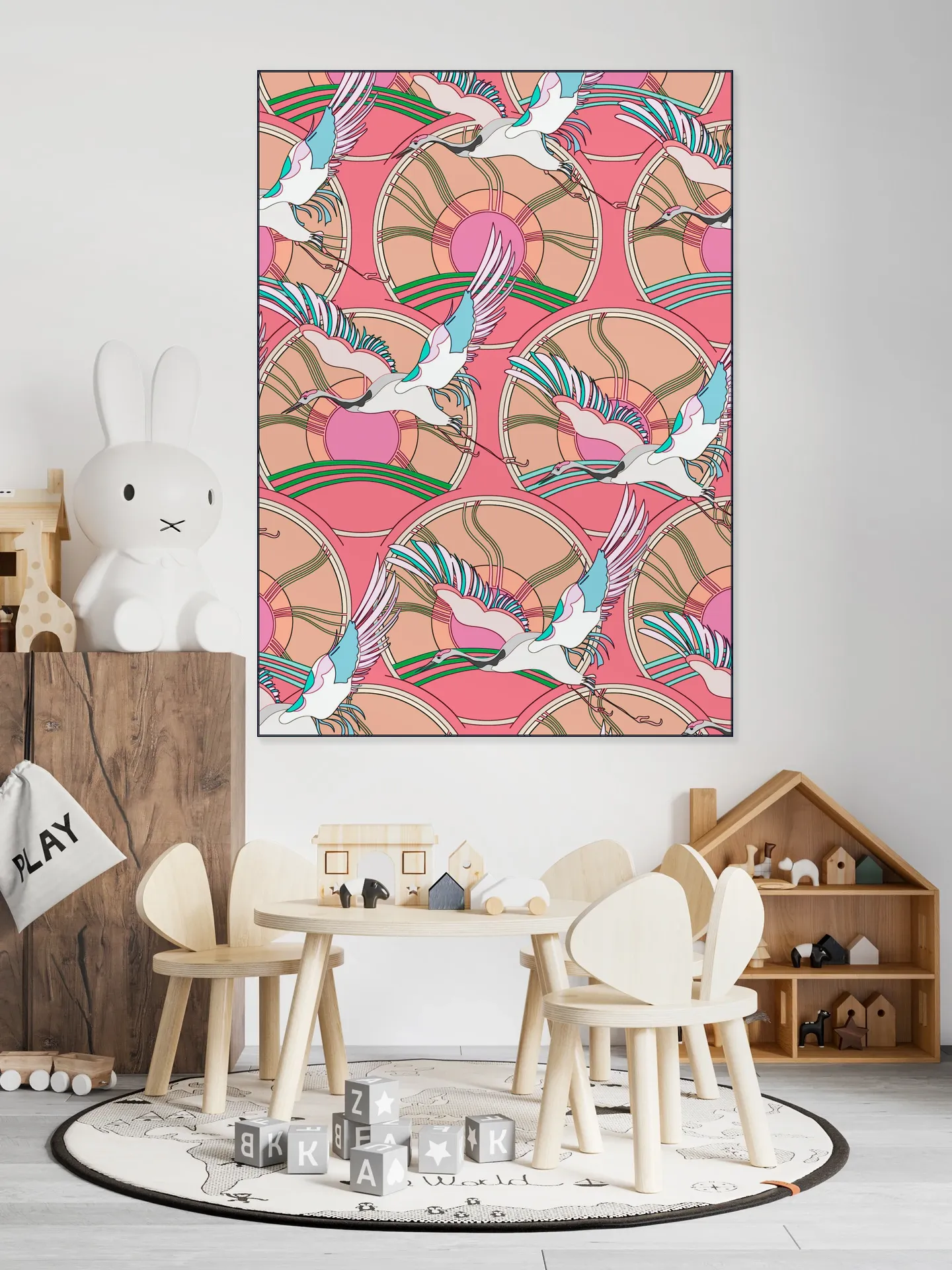 Crane Bird Pattern Pink