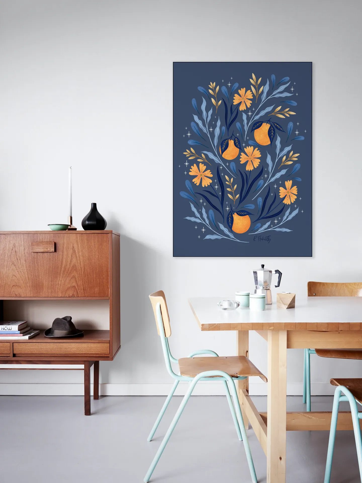 Wild Flowers and Oranges Blue and Gold