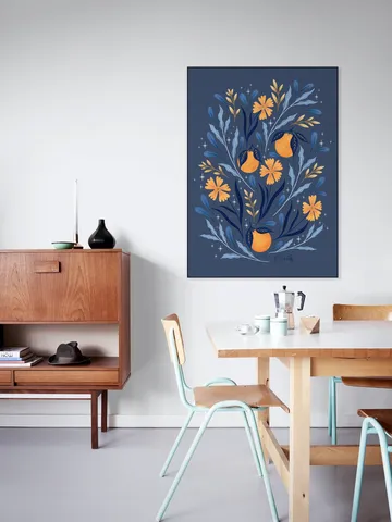 Wild Flowers and Oranges Blue and Gold