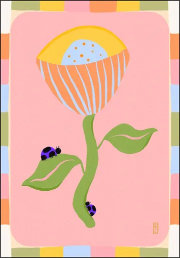 Retro Bell Flower and Ladybirds