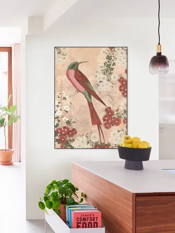 Japanese Floral Blossom And Red Tropical Bird