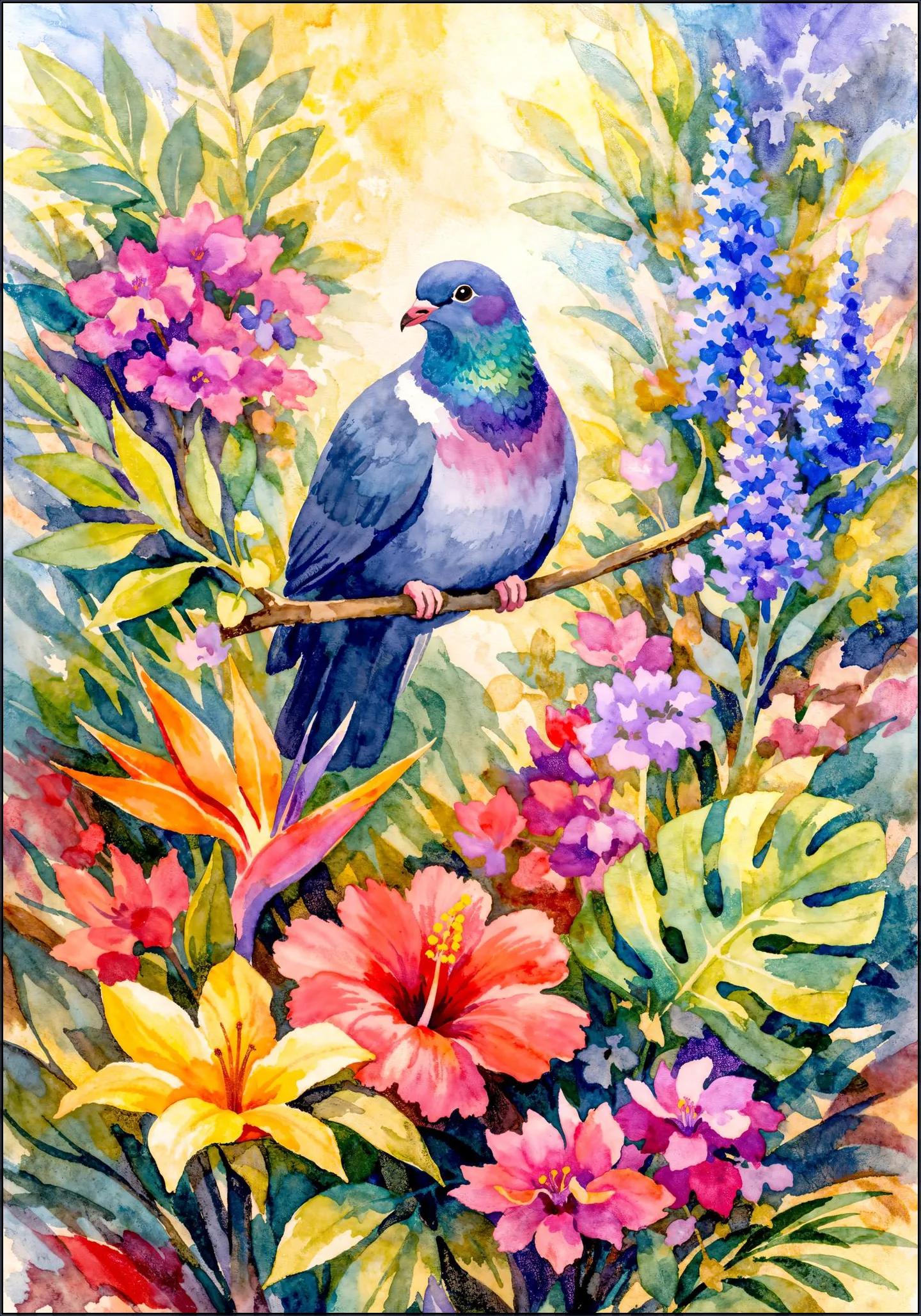 Dove Among Jungle Flowers