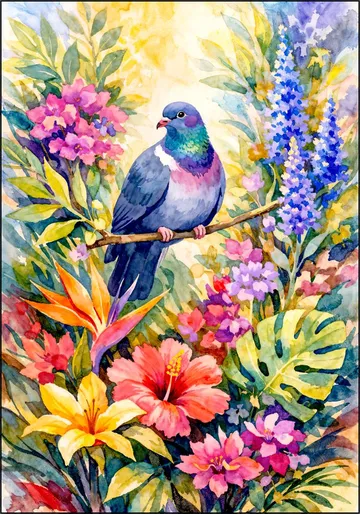 Dove Among Jungle Flowers
