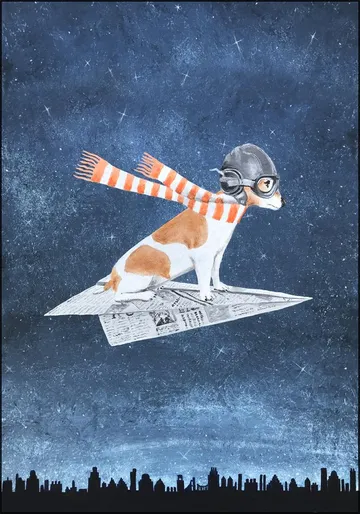 Jack Russell on paper plane