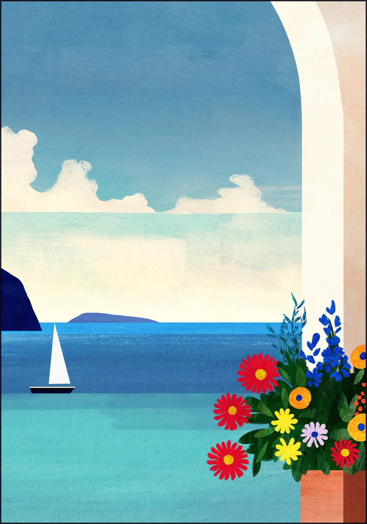 Greece, Boat and Flowers 