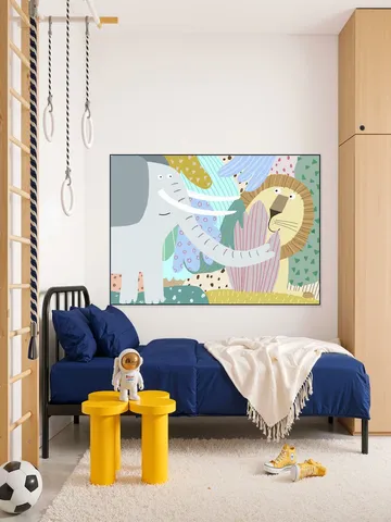 Cute Elephant with Lion Peeking Out of the Jungle
