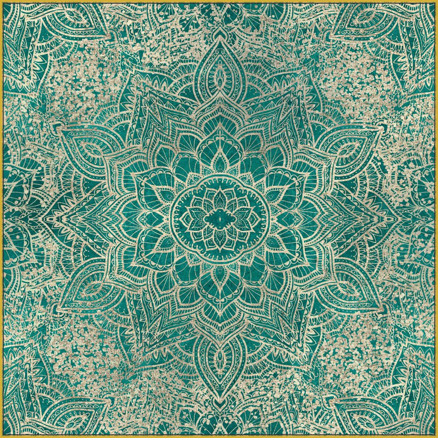 Boho Sparkling Mandala Allover Teal Gold