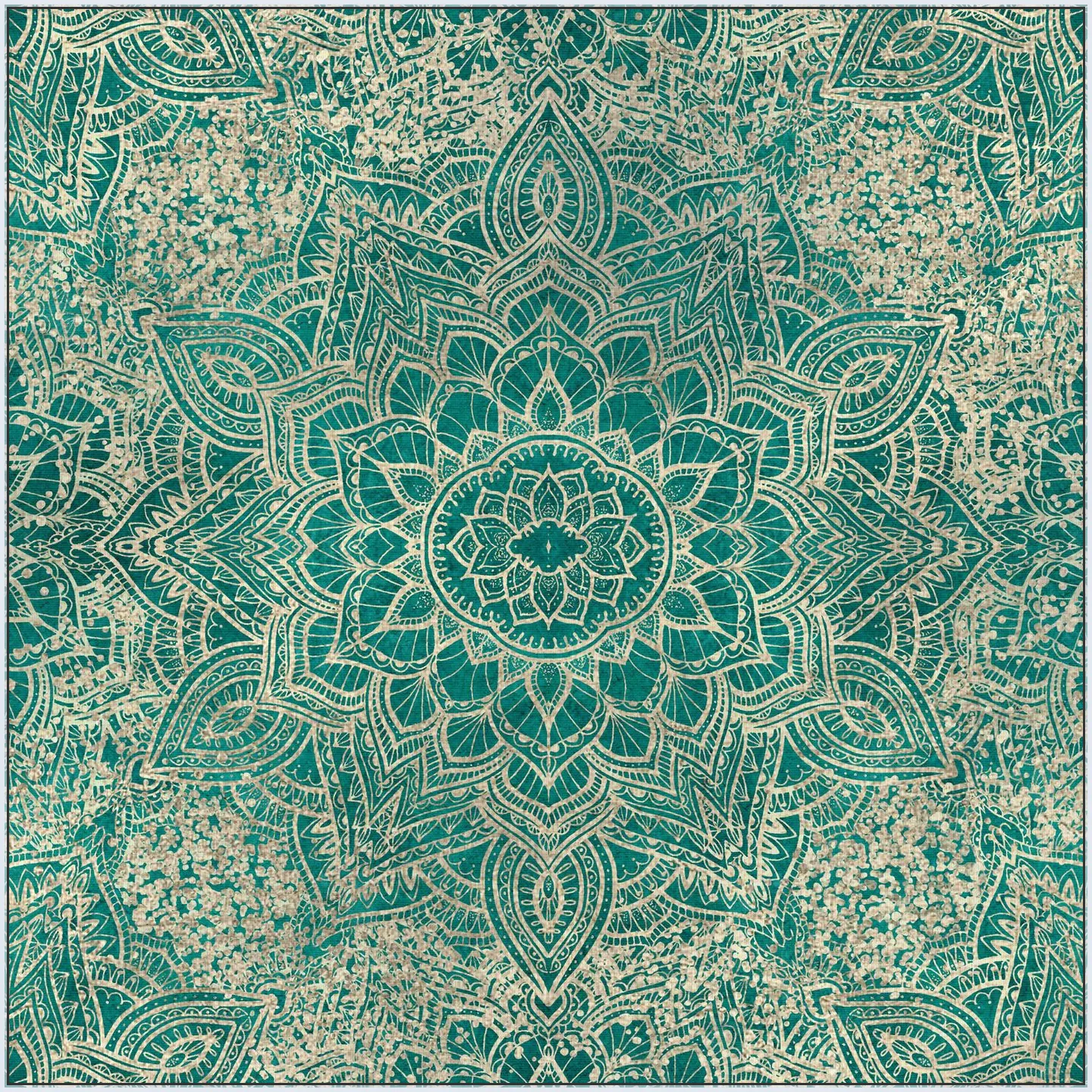 Boho Sparkling Mandala Allover Teal Gold
