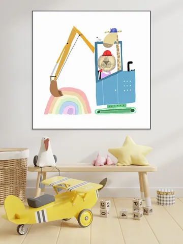 Lion and Giraffe Construction Wokers with Rainbow