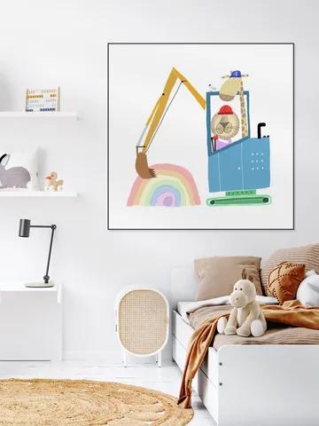 Lion and Giraffe Construction Wokers with Rainbow