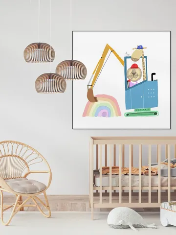 Lion and Giraffe Construction Wokers with Rainbow