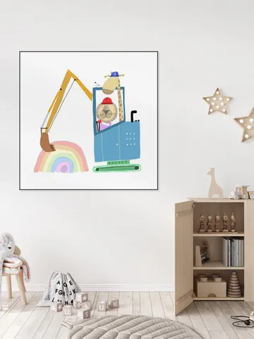 Lion and Giraffe Construction Wokers with Rainbow