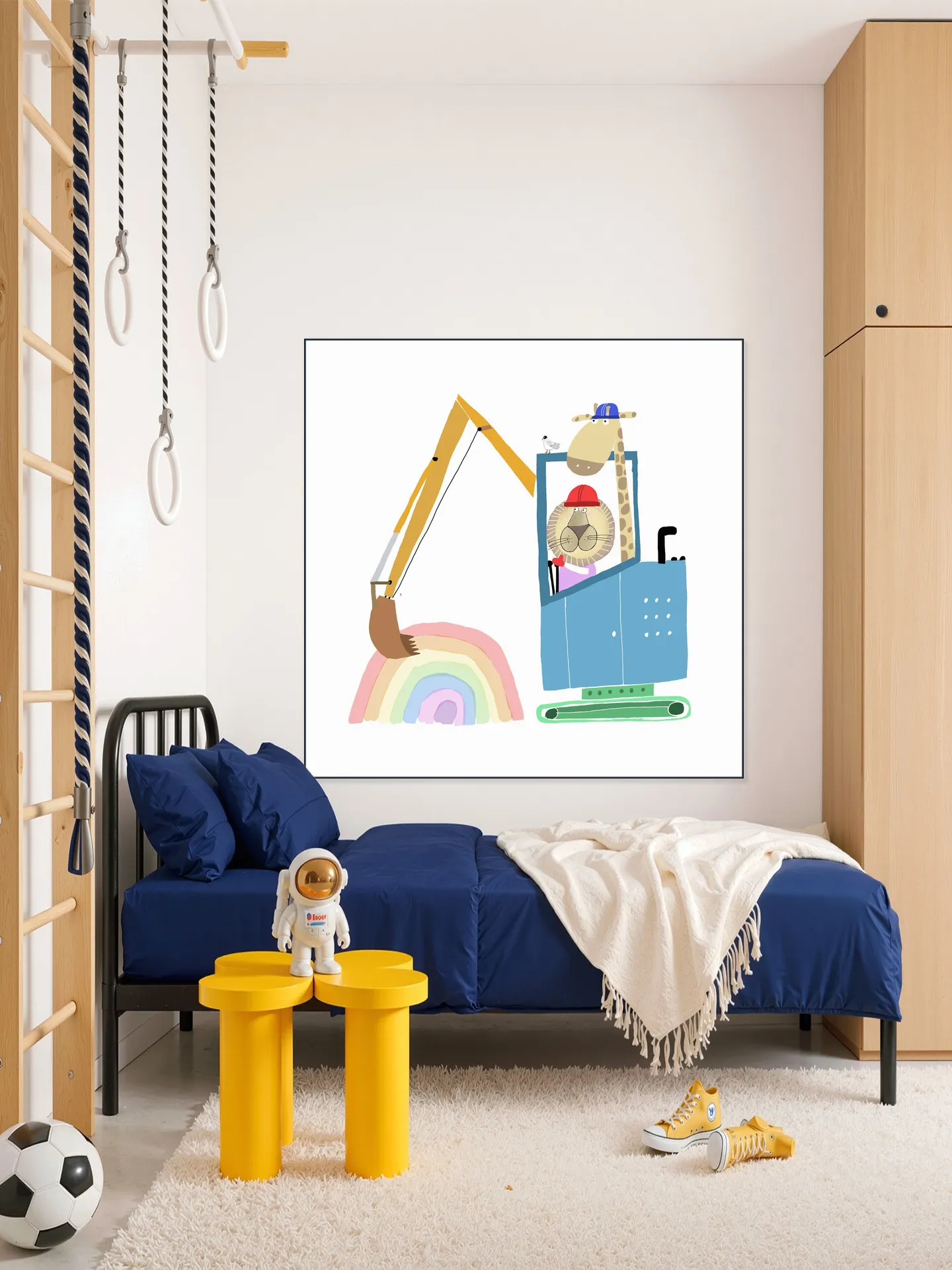 Lion and Giraffe Construction Wokers with Rainbow