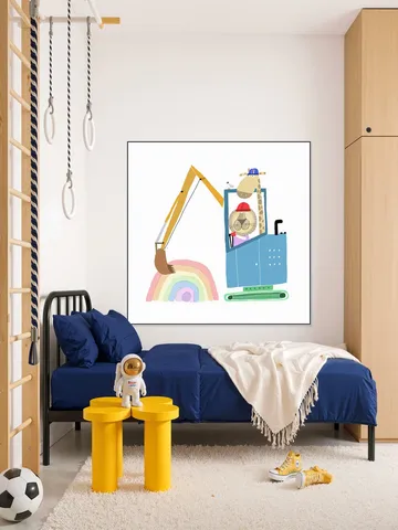 Lion and Giraffe Construction Wokers with Rainbow
